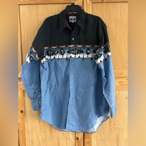 Men's Black and Blue Casual Button Down Shirt